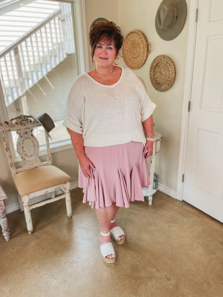 Afternoon Flights Ruffle Mini Skirt in Dusty Pink - Giddy Up Glamour Boutique