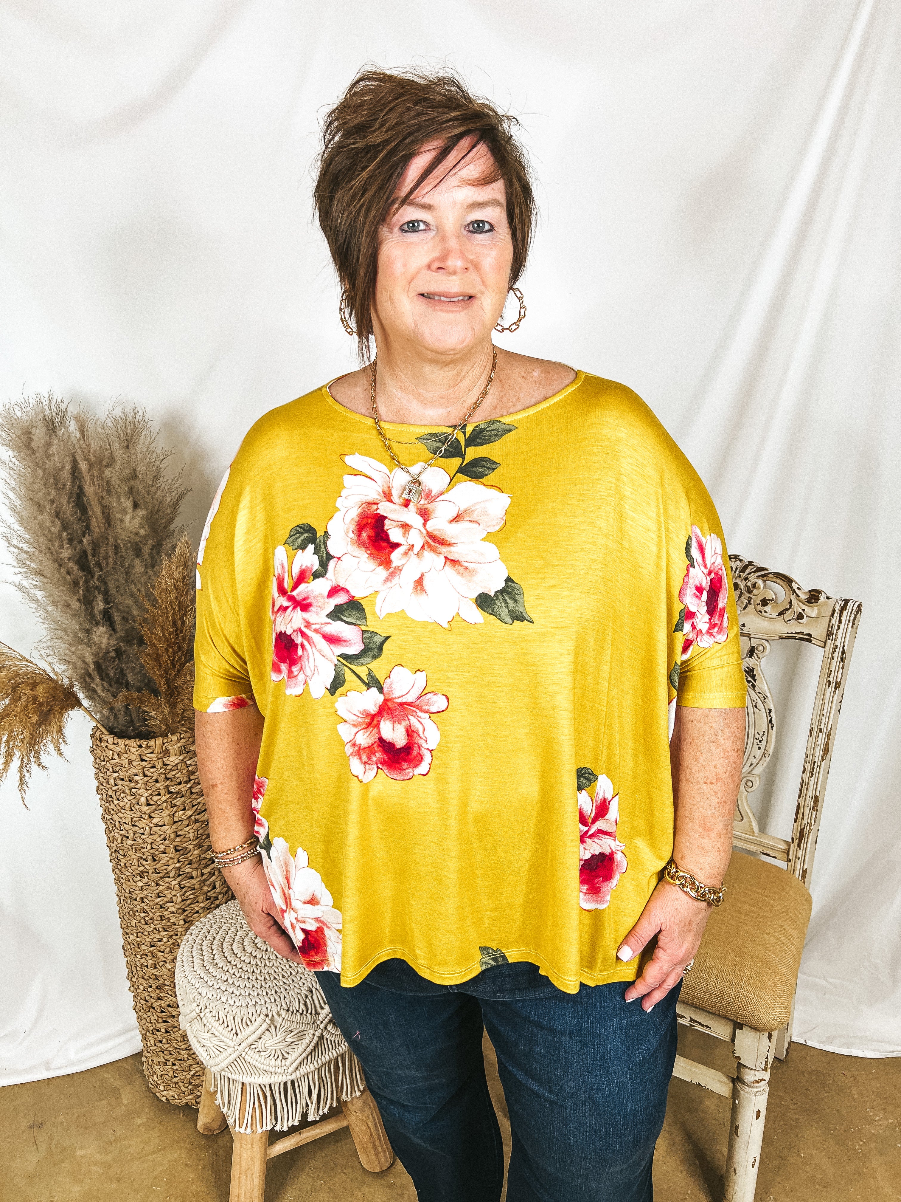 Somewhere Tropical Floral Print Poncho Top in Yellow - Giddy Up Glamour Boutique