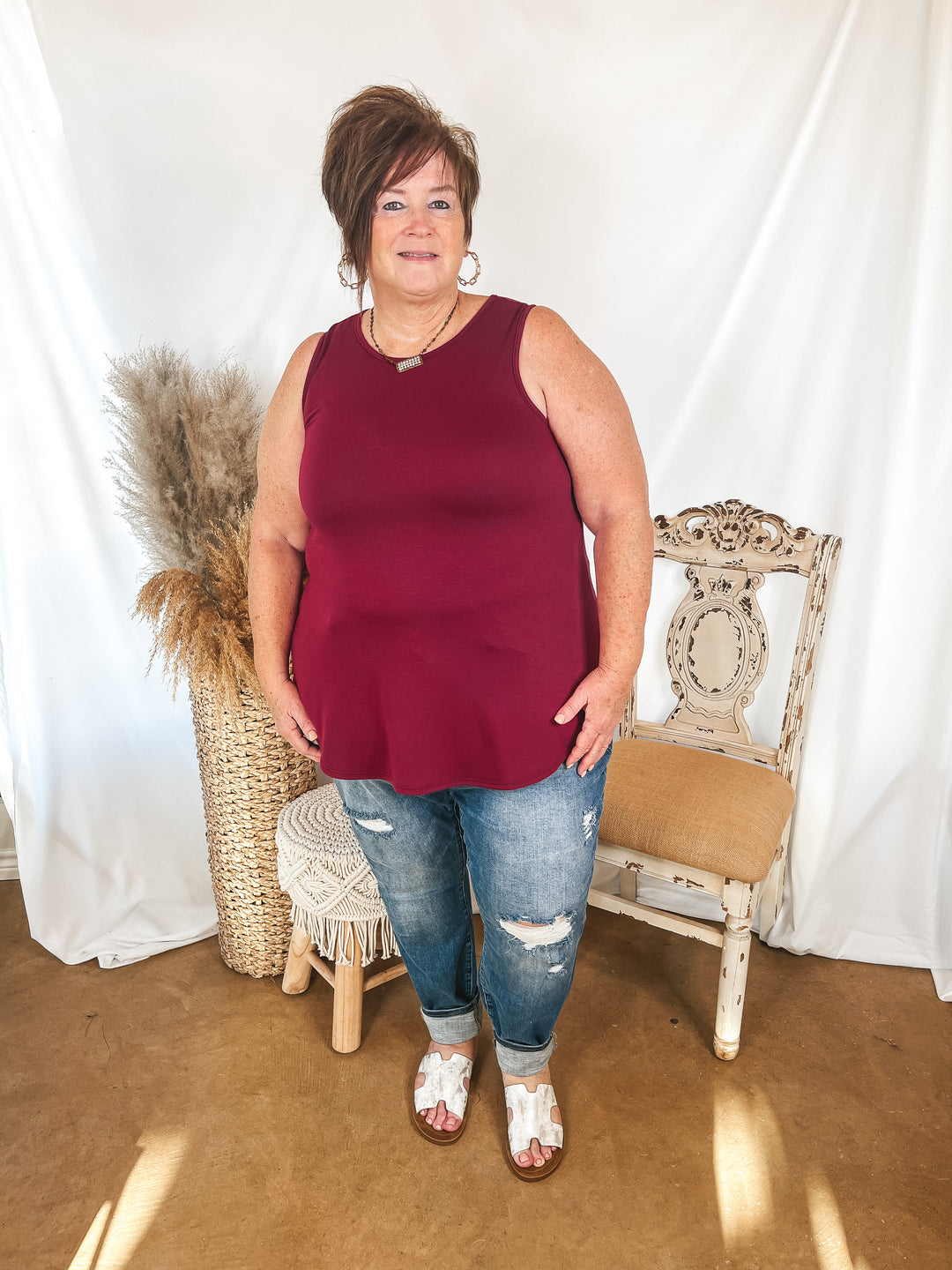 Give Me Joy Solid Knit A-Line Tank Top in Maroon - Giddy Up Glamour Boutique