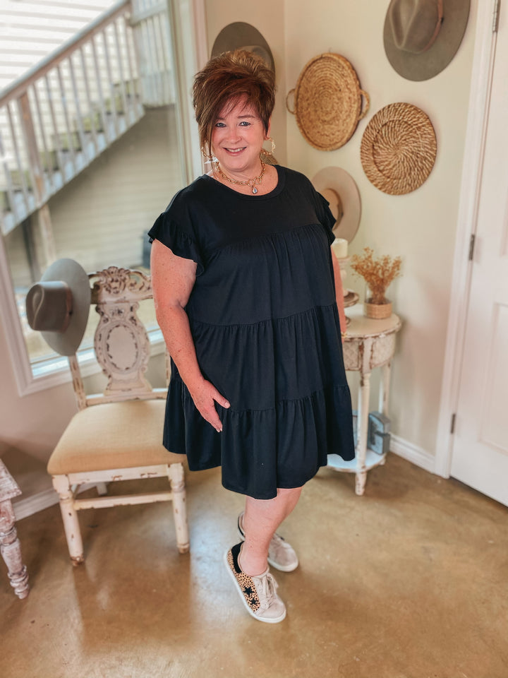 Instant Attraction Solid Ruffle Tiered Dress in Black - Giddy Up Glamour Boutique