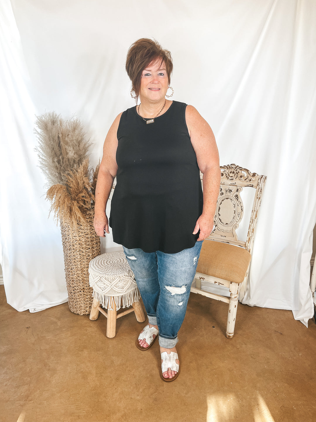 Give Me Joy Solid Knit A-Line Tank Top in Black - Giddy Up Glamour Boutique