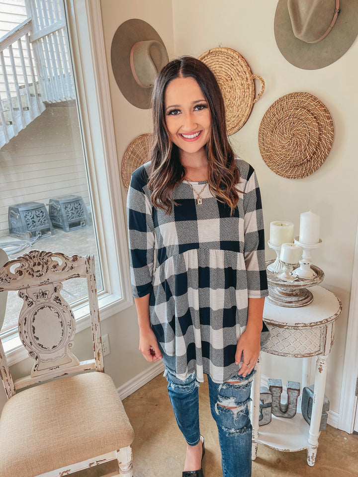 As You Wish Buffalo Plaid Baby Doll Top in Ivory - Giddy Up Glamour Boutique