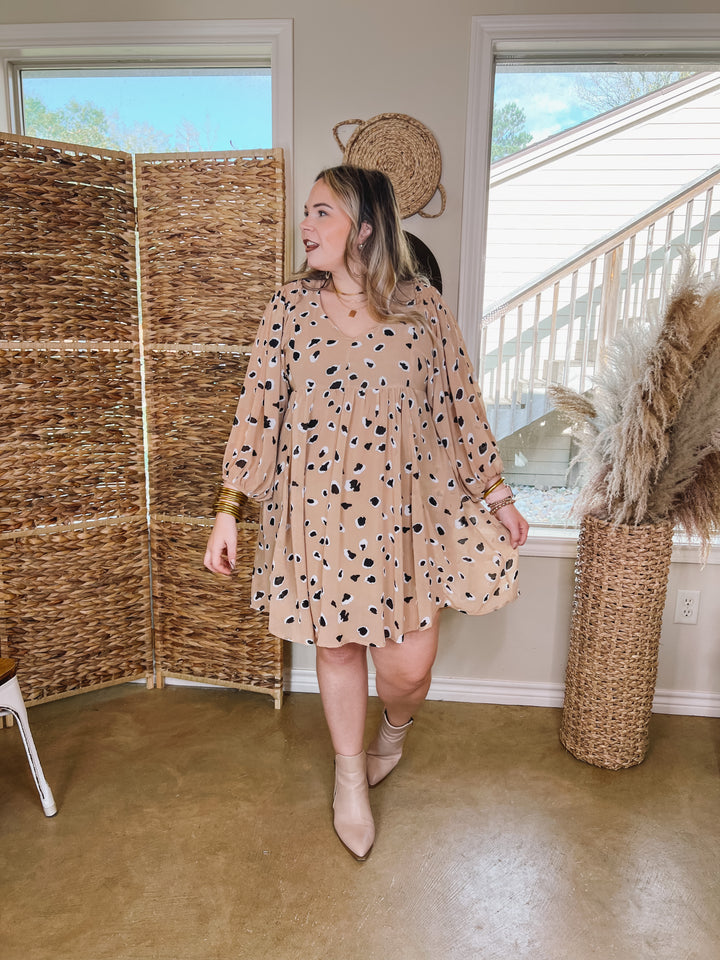 Hightlight This Black and Ivory Dotted Dress in Taupe - Giddy Up Glamour Boutique