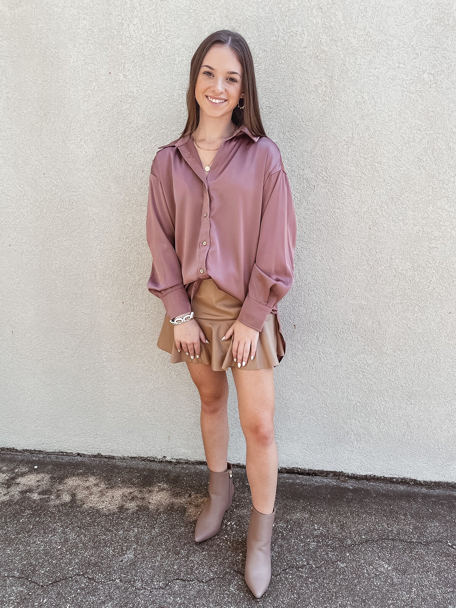 Tell Me Something Good Long Sleeve Button Up Top in Dark Mauve - Giddy Up Glamour Boutique