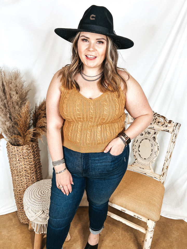 Forever Famous Cropped Sweater Tank Top in Camel Brown - Giddy Up Glamour Boutique