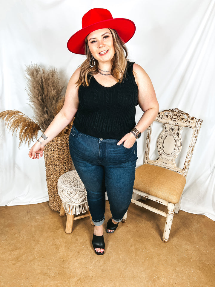 Forever Famous Cropped Sweater Tank Top in Black - Giddy Up Glamour Boutique