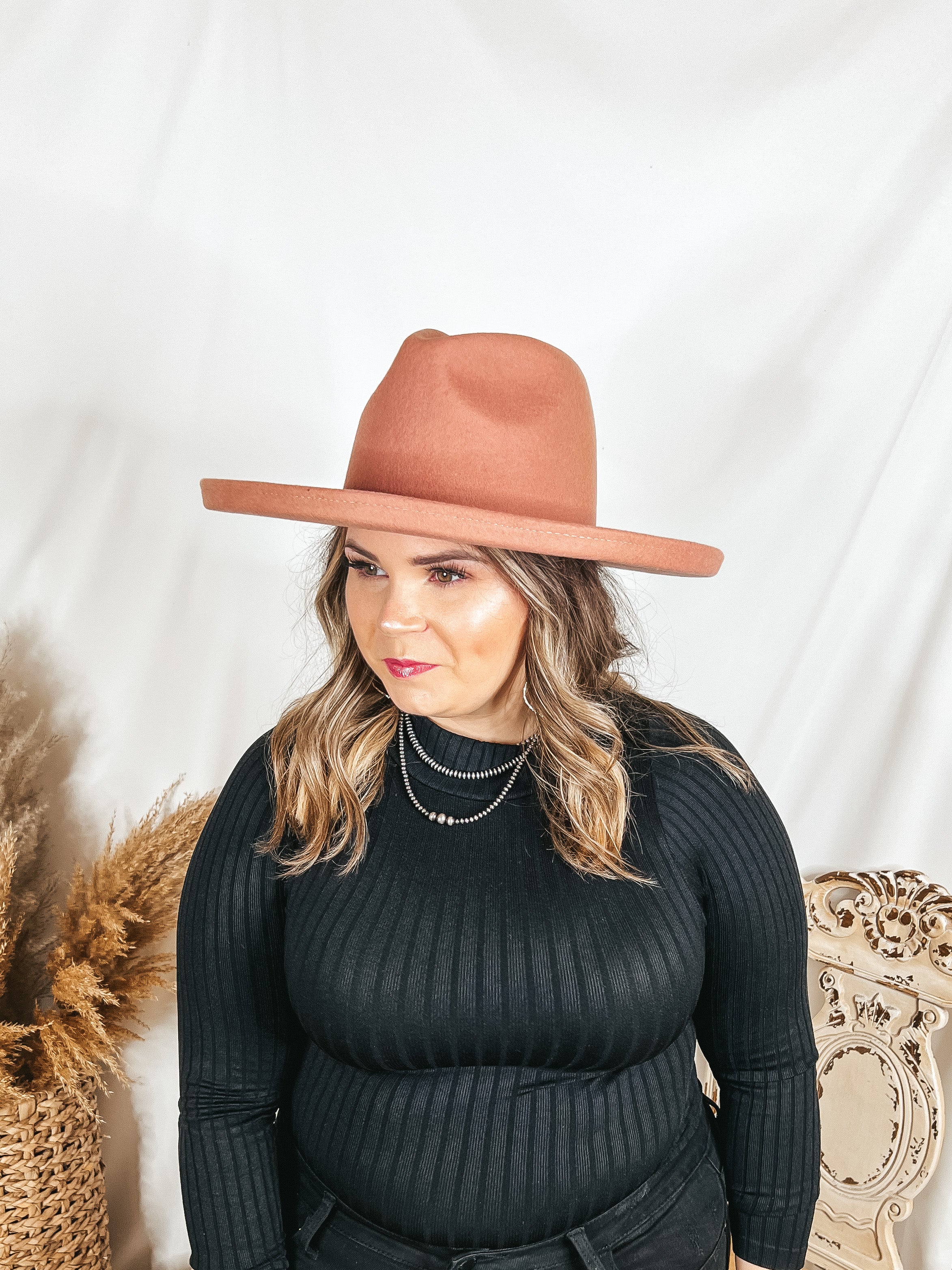 GiGi Pip | Cara Loren Pencil Brim Wool Felt Hat in Dusty Pink - Giddy Up Glamour Boutique