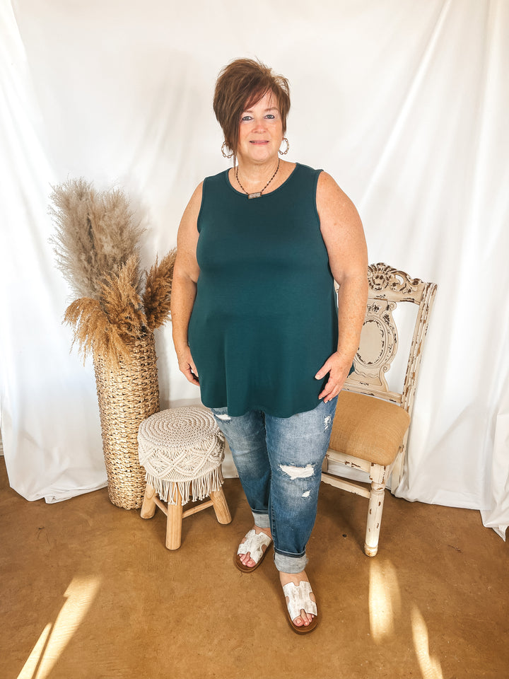 Give Me Joy Solid Knit A-Line Tank Top in Dark Teal - Giddy Up Glamour Boutique