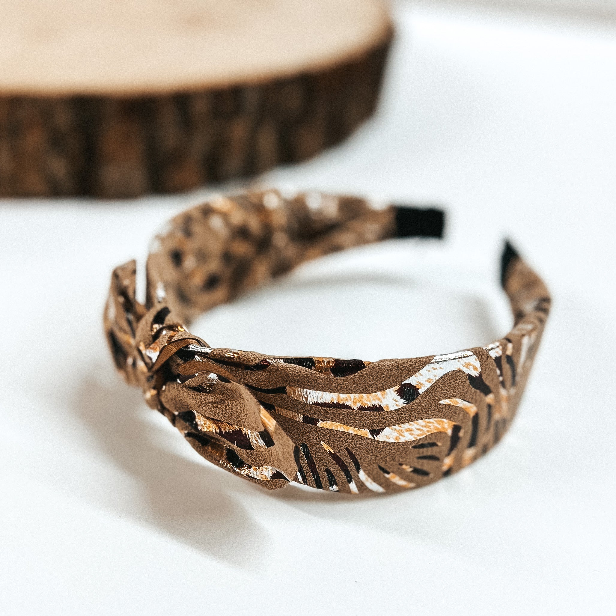 Buy 3 for $10 |  Zebra Gold Foil Headbands with Tie on Plastic Headband - Giddy Up Glamour Boutique