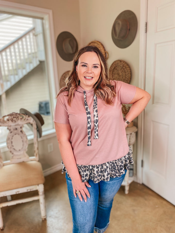 Take a Hike Short Sleeve Leopard Peplum Hoodie Top in Mauve Pink - Giddy Up Glamour Boutique