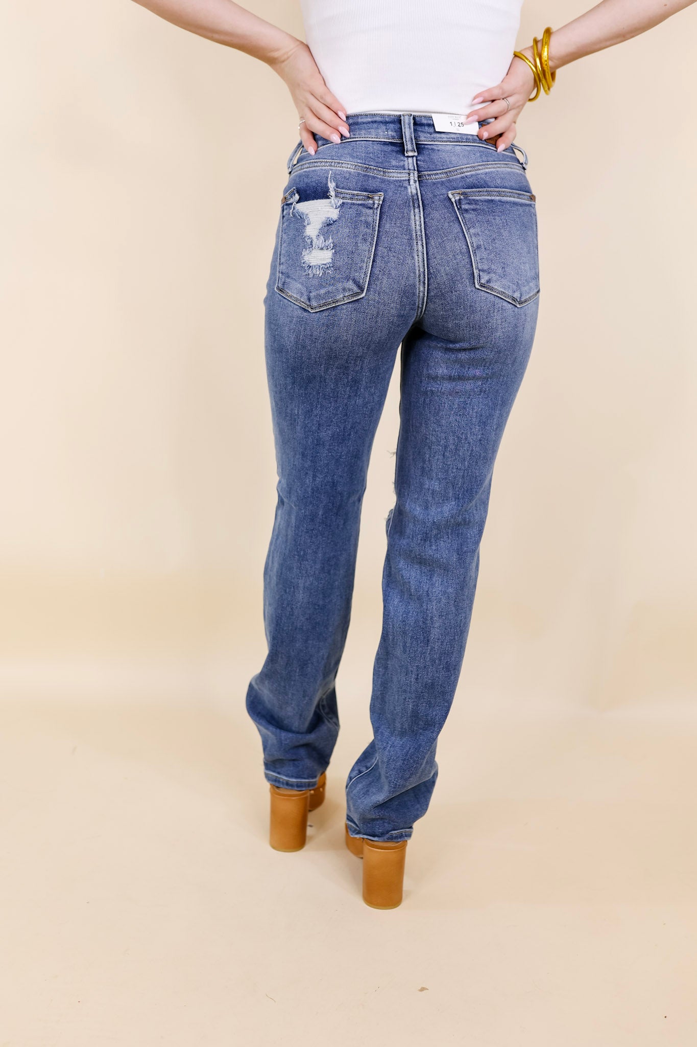 Judy Blue | Making Mischief Distressed Straight Leg Jeans in Medium Wash - Giddy Up Glamour Boutique