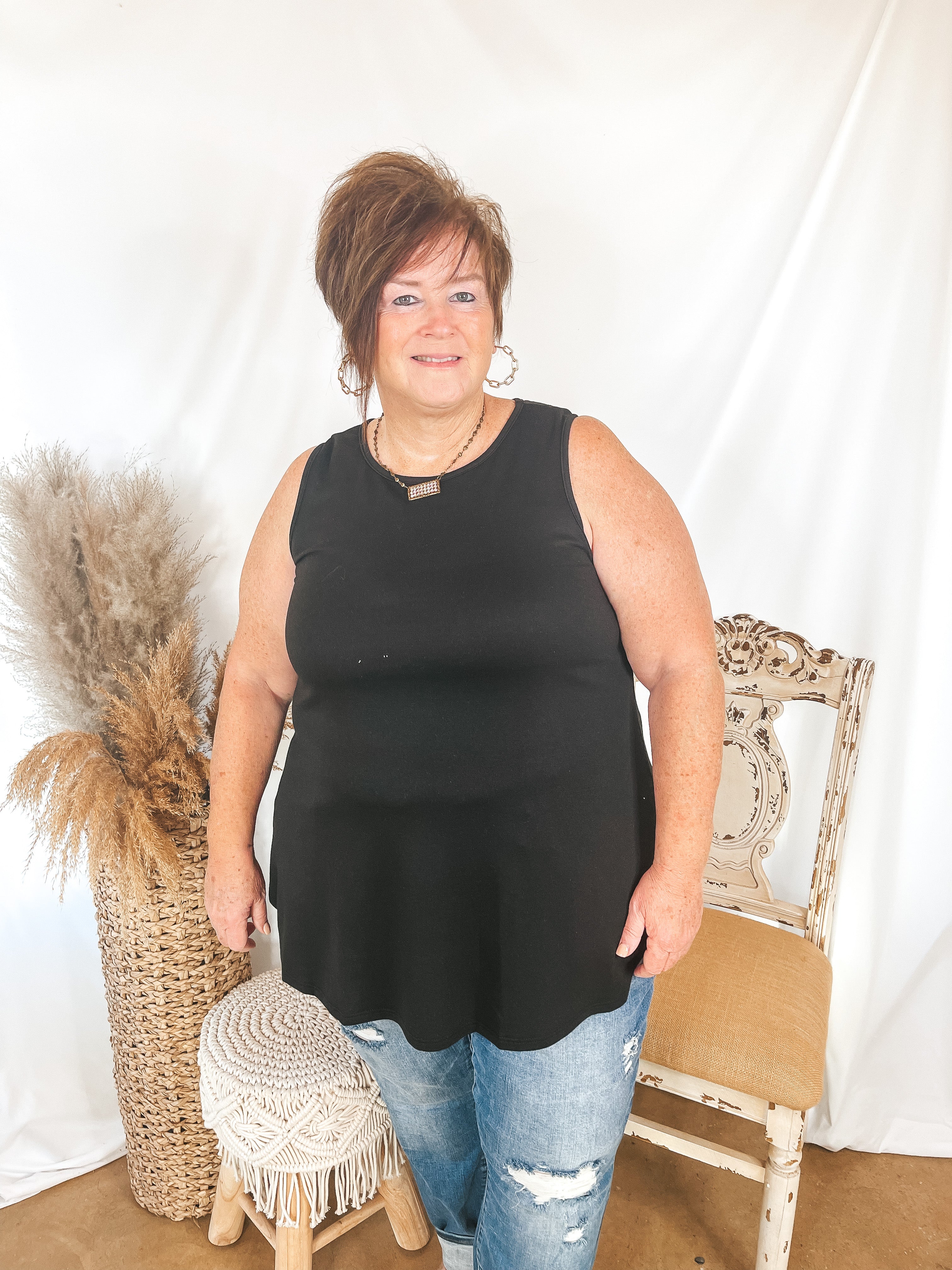 Give Me Joy Solid Knit A-Line Tank Top in Black - Giddy Up Glamour Boutique