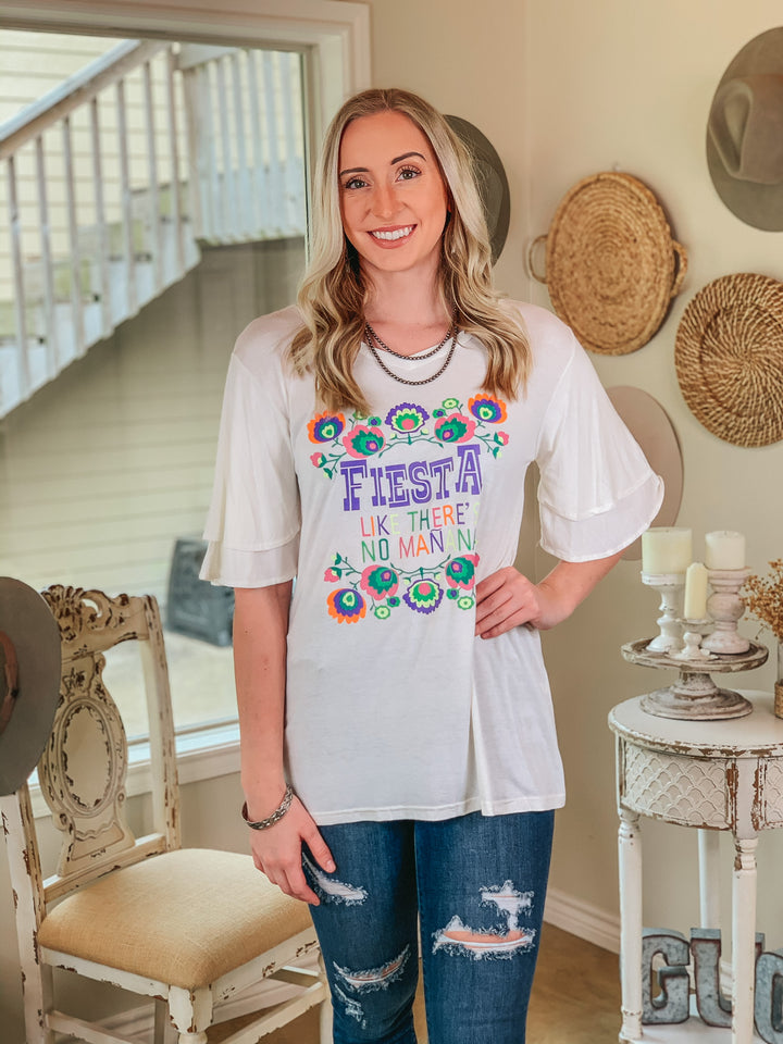 Fiesta Like There's No Mañana Ruffle Half Sleeve Top in Ivory - Giddy Up Glamour Boutique