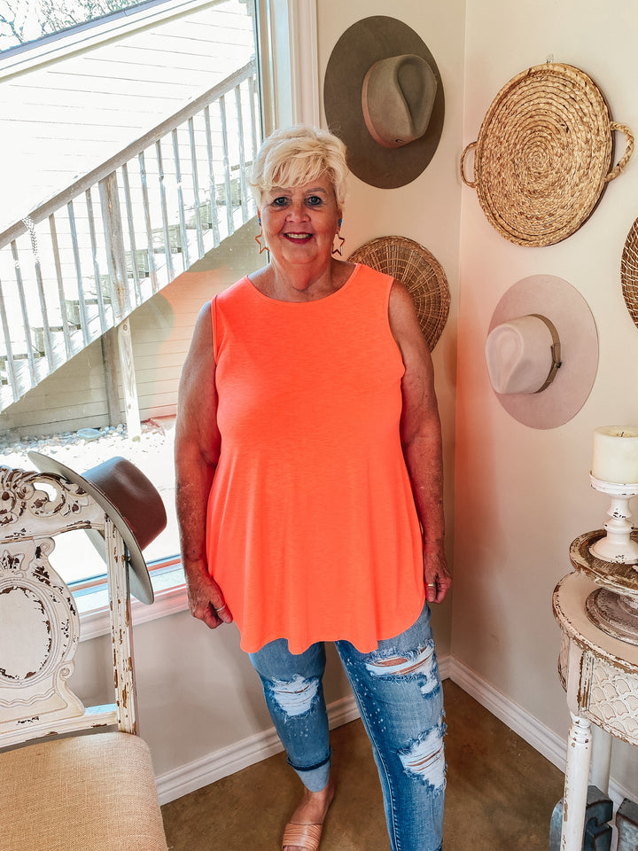 Give Me Joy Solid Bulgari A-Line Tank Top in Neon Orange - Giddy Up Glamour Boutique