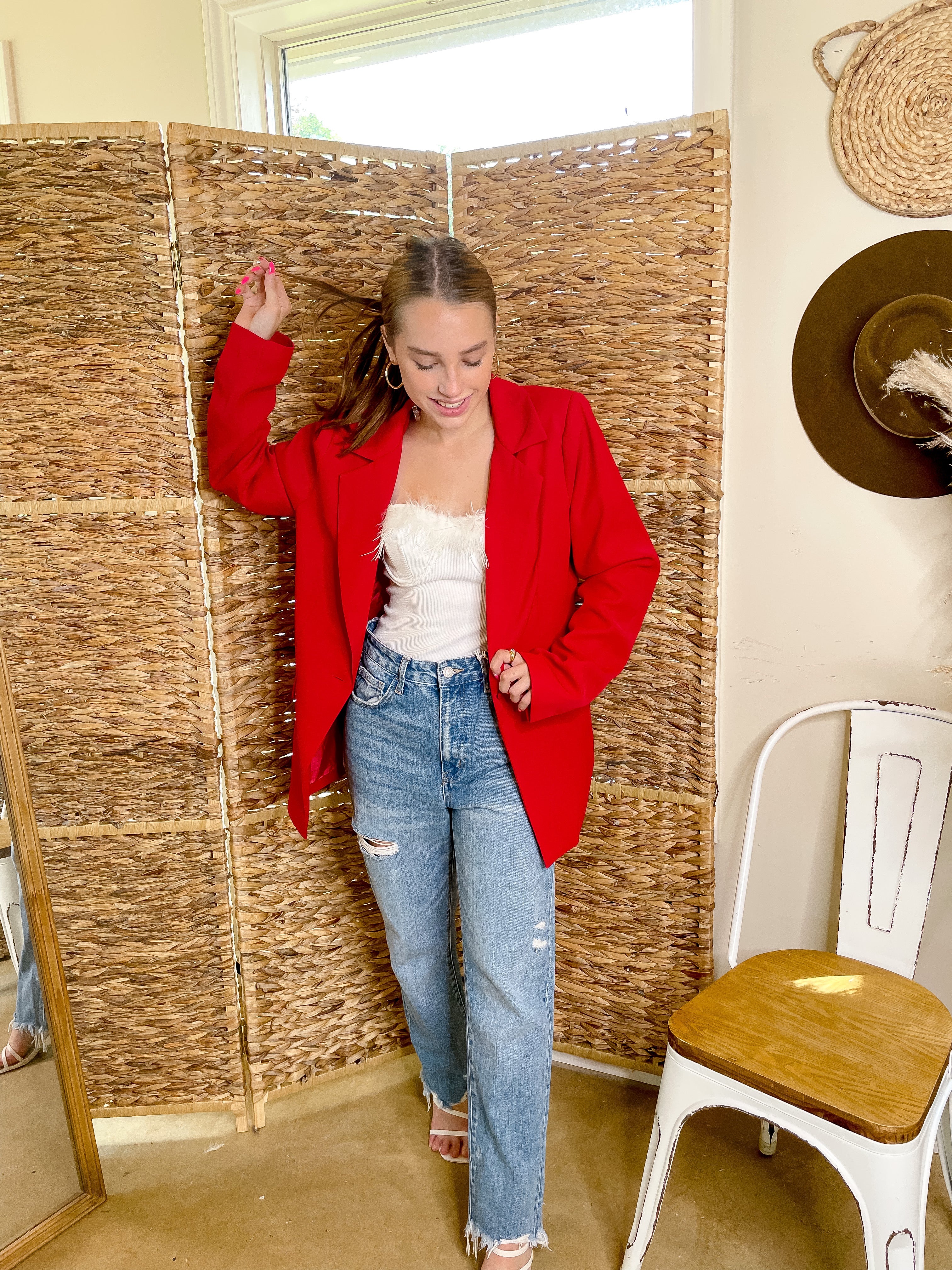 Winning Awards Long Sleeve Blazer in Red - Giddy Up Glamour Boutique