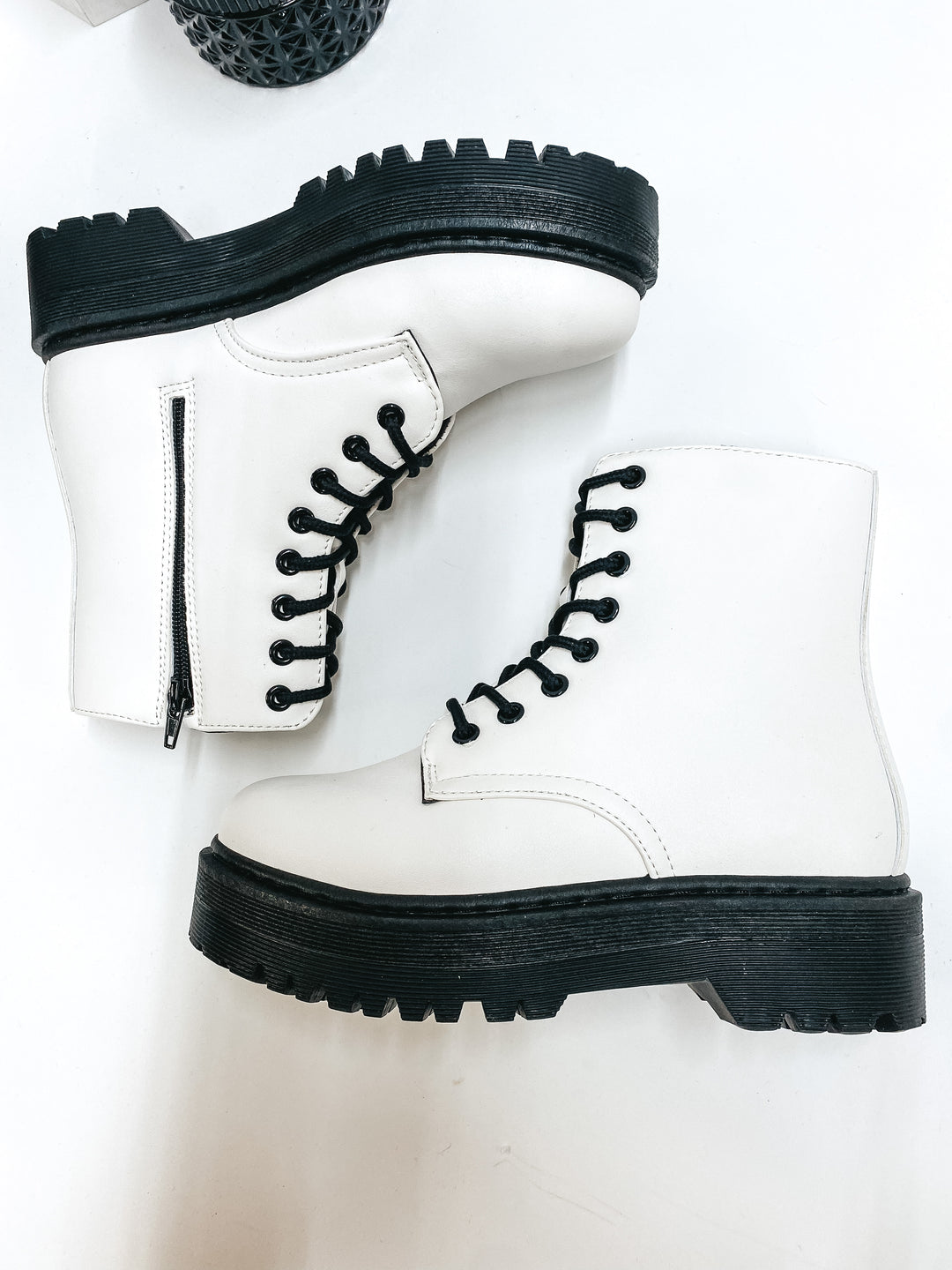 Born to be Wild Combat Boots in White - Giddy Up Glamour Boutique