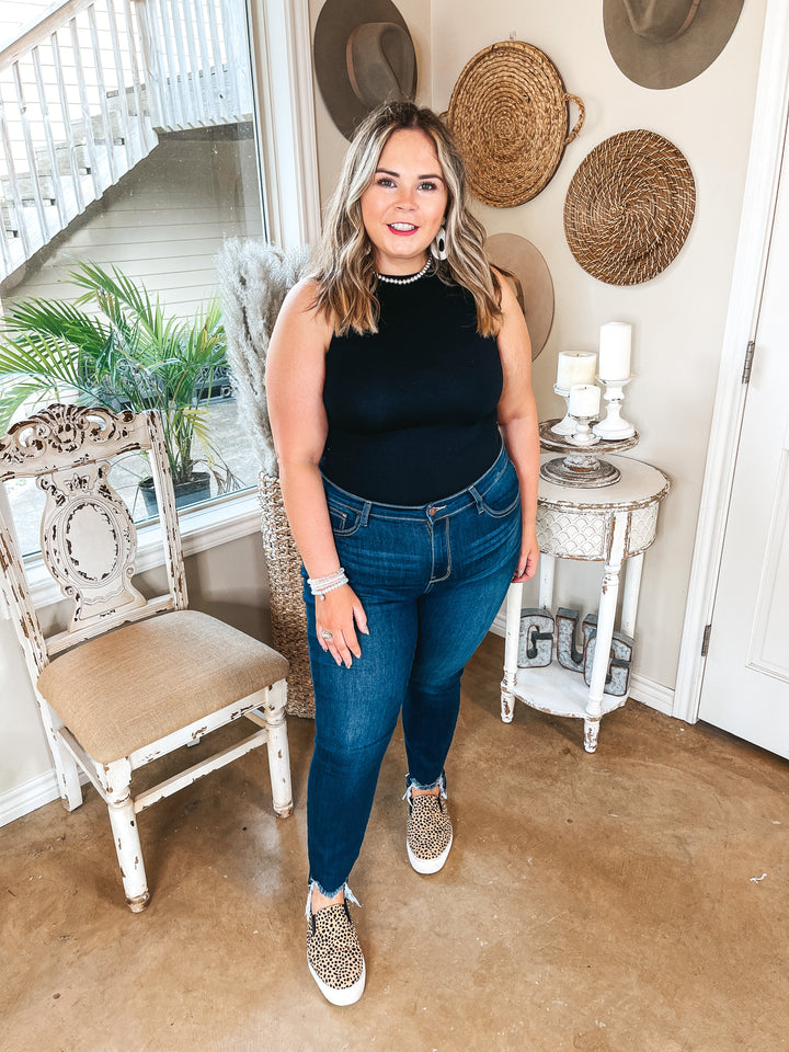 Love and Leisure High Neck Ribbed Tank Top Bodysuit in Black - Giddy Up Glamour Boutique