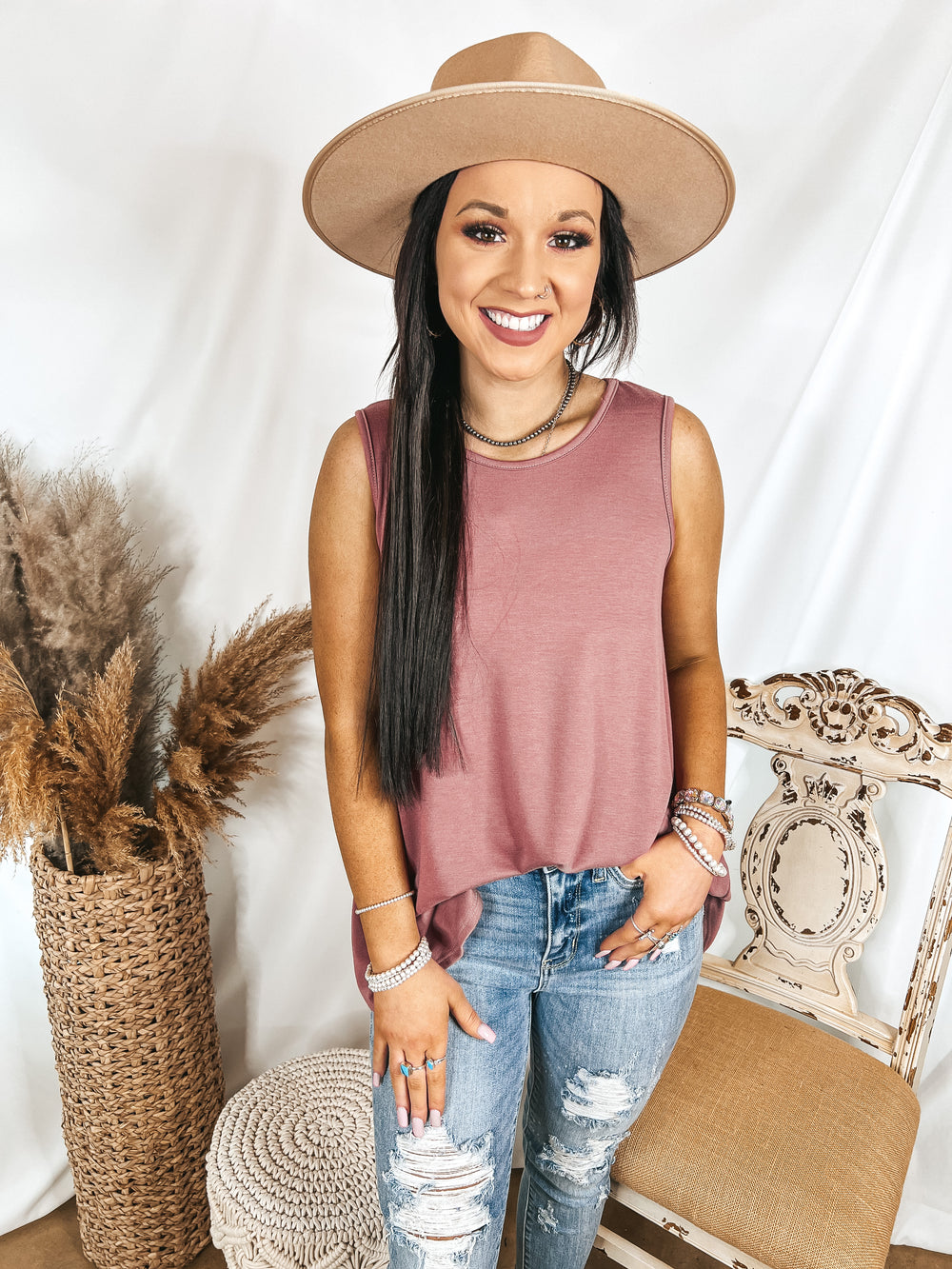 Give Me Joy Solid Knit A-Line Tank Top in Mauve - Giddy Up Glamour Boutique