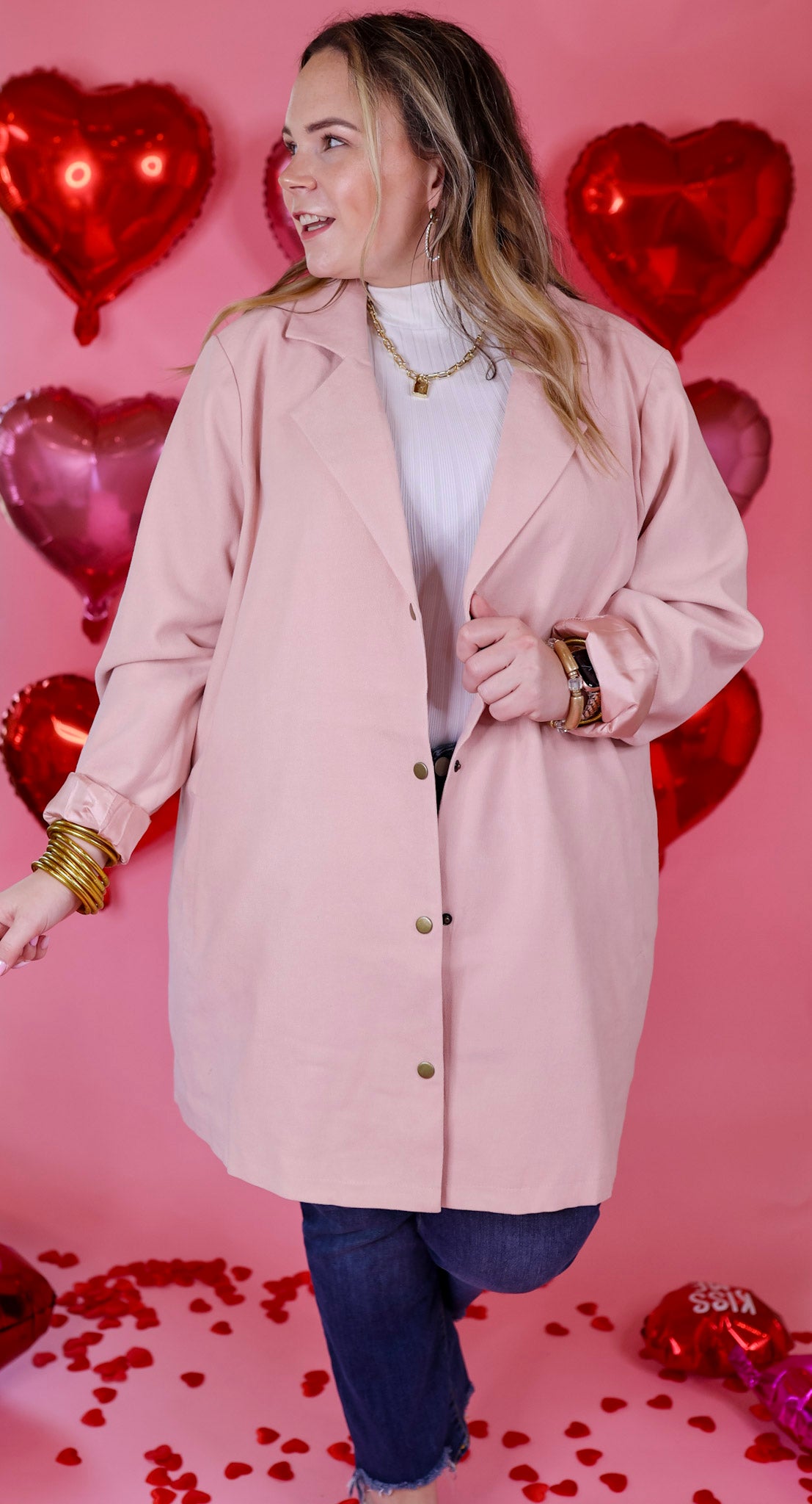 On Mountain Time Long Button Up Blazer in Pale Pink - Giddy Up Glamour Boutique