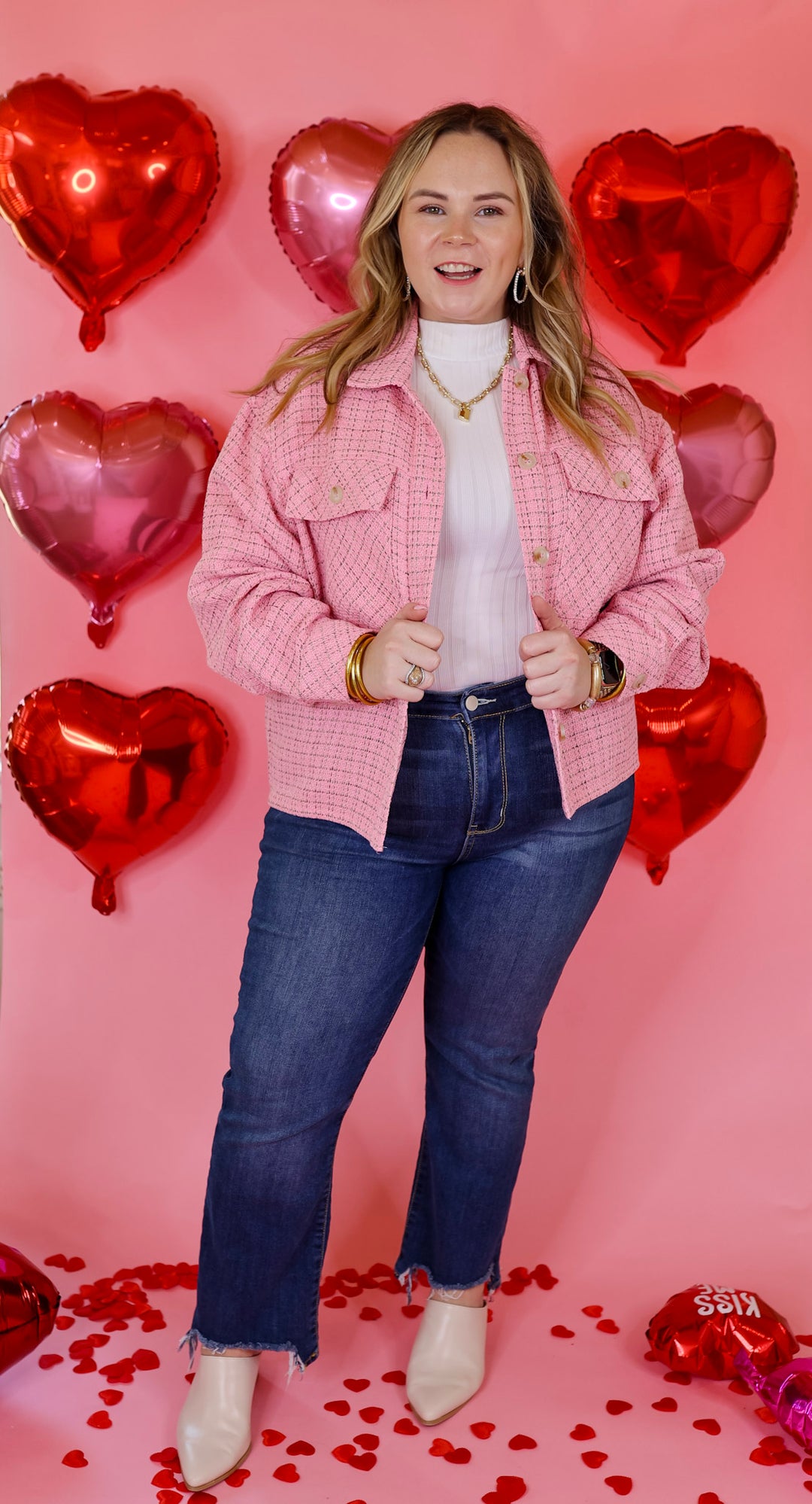 Rodeo Drive Button Up Tweed Jacket in Pink - Giddy Up Glamour Boutique