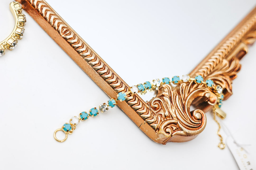 Sorrelli | Elsie Tennis Bracelet in Bright Gold Tone and Santorini - Giddy Up Glamour Boutique