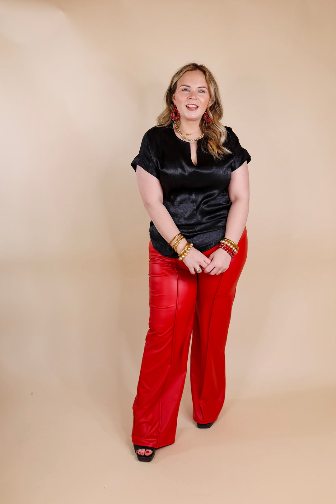 Channeling Confidence Notch Neck Short Sleeve Top in Black - Giddy Up Glamour Boutique