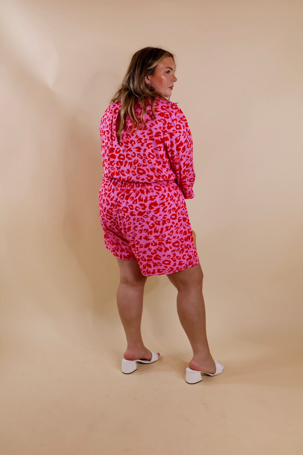 Stop The Show Leopard Print Romper with Waist Tie in Pink - Giddy Up Glamour Boutique