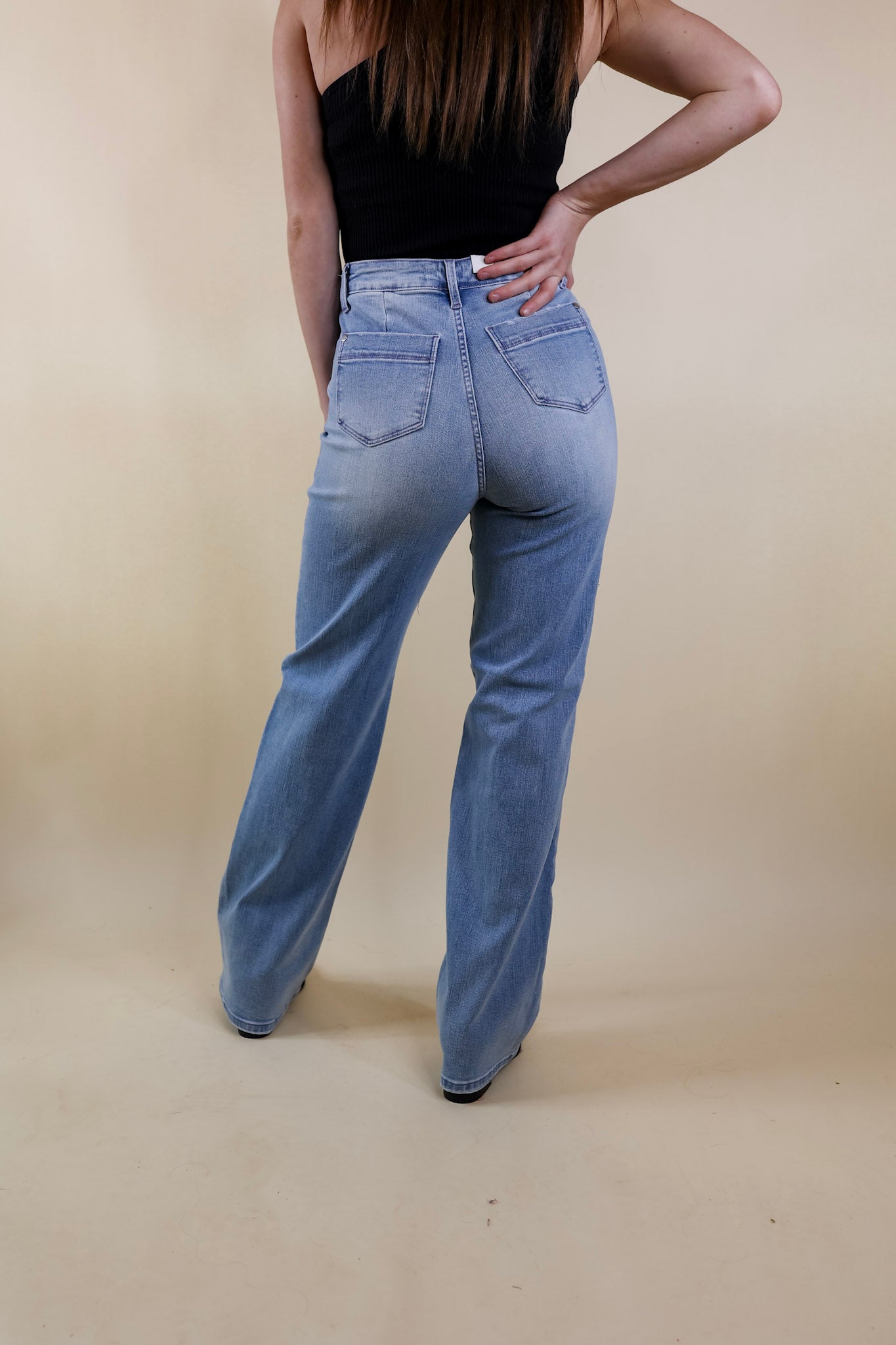 Judy Blue | Touched My Soul Wide Leg Jeans with Pocket Details in Light Wash