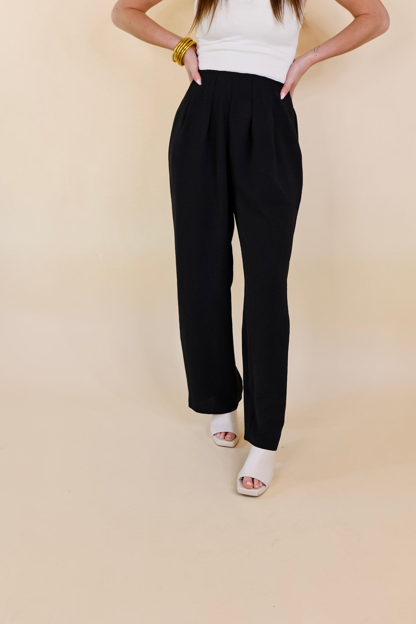 Trading Favors Pleated Detail Pants in Black - Giddy Up Glamour Boutique