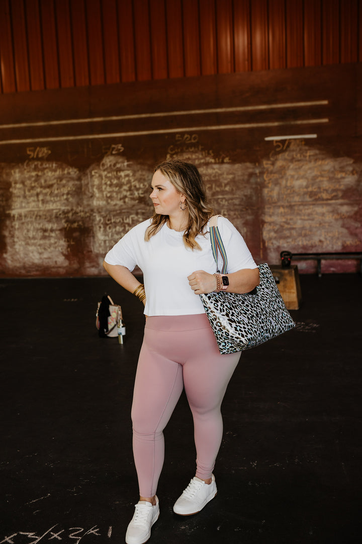 Work Hard Play Hard Short Sleeve Crop Pocket Tee in Off White - Giddy Up Glamour Boutique