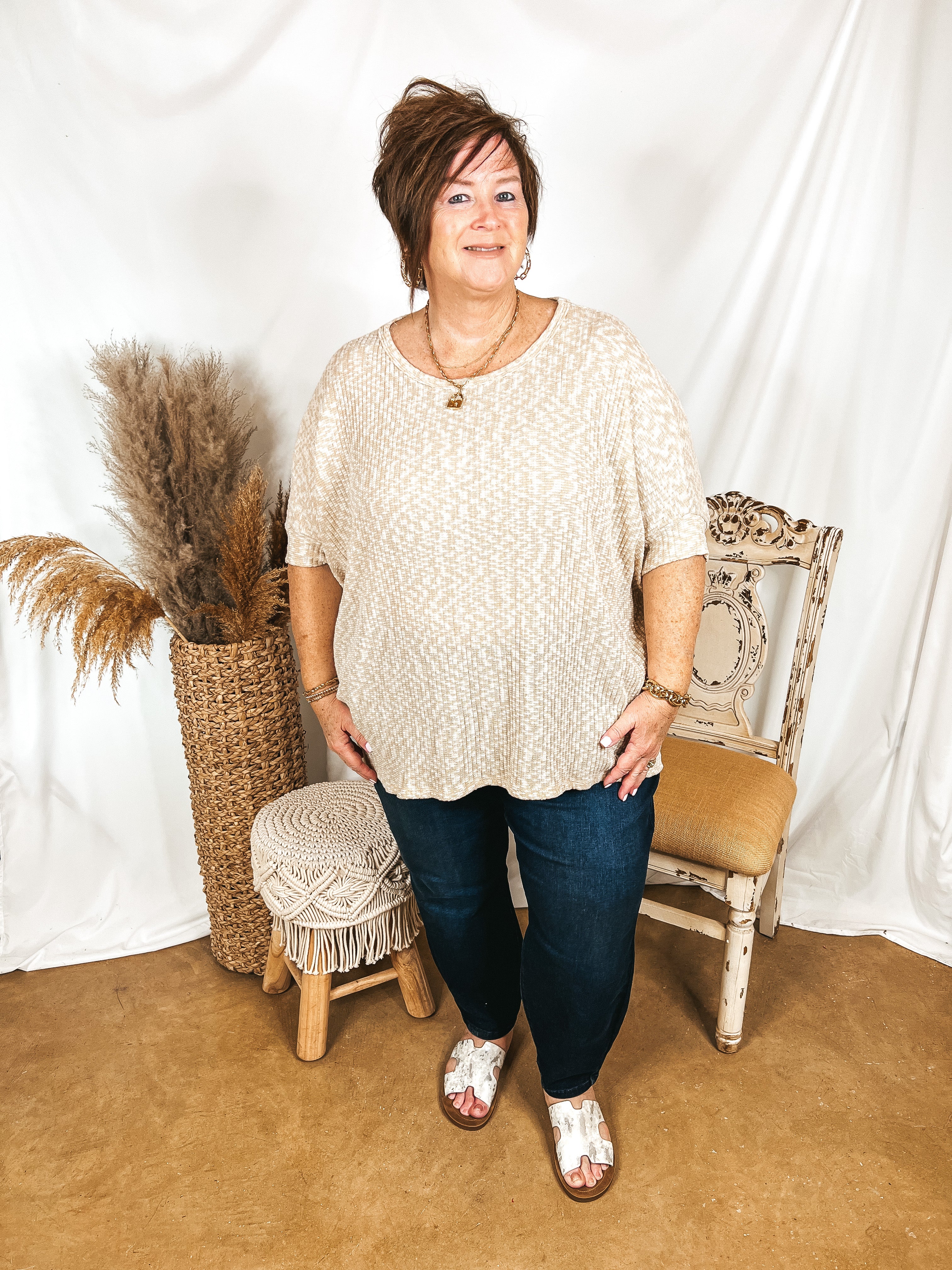 Corner Cafe Ribbed Poncho Top in Oatmeal - Giddy Up Glamour Boutique