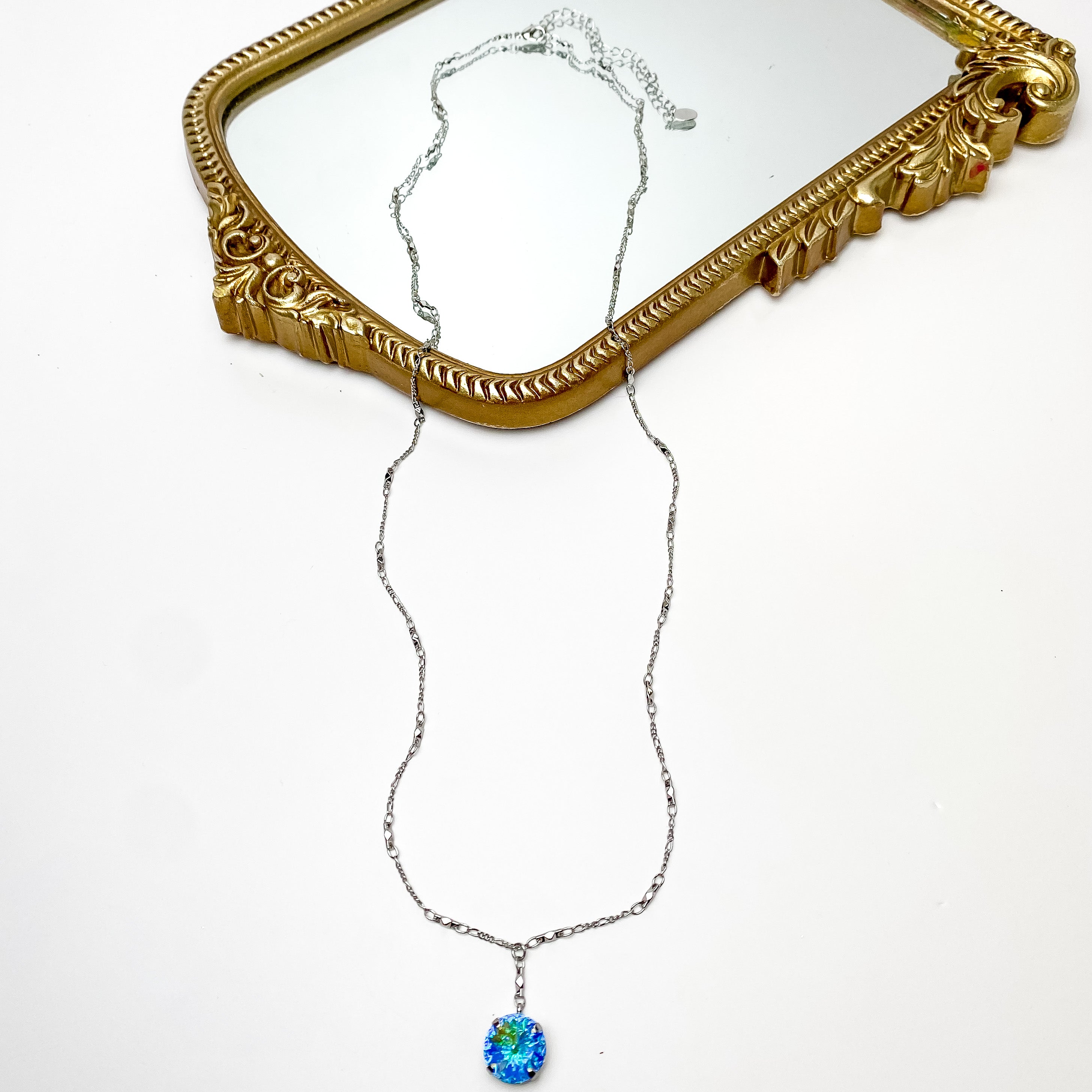 Sorrelli | Nadine Long Crystal Pendant Necklace in Palladium Silver Tone and Aurora Borealis - Giddy Up Glamour Boutique