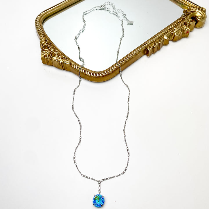 Sorrelli | Nadine Long Crystal Pendant Necklace in Palladium Silver Tone and Aurora Borealis - Giddy Up Glamour Boutique