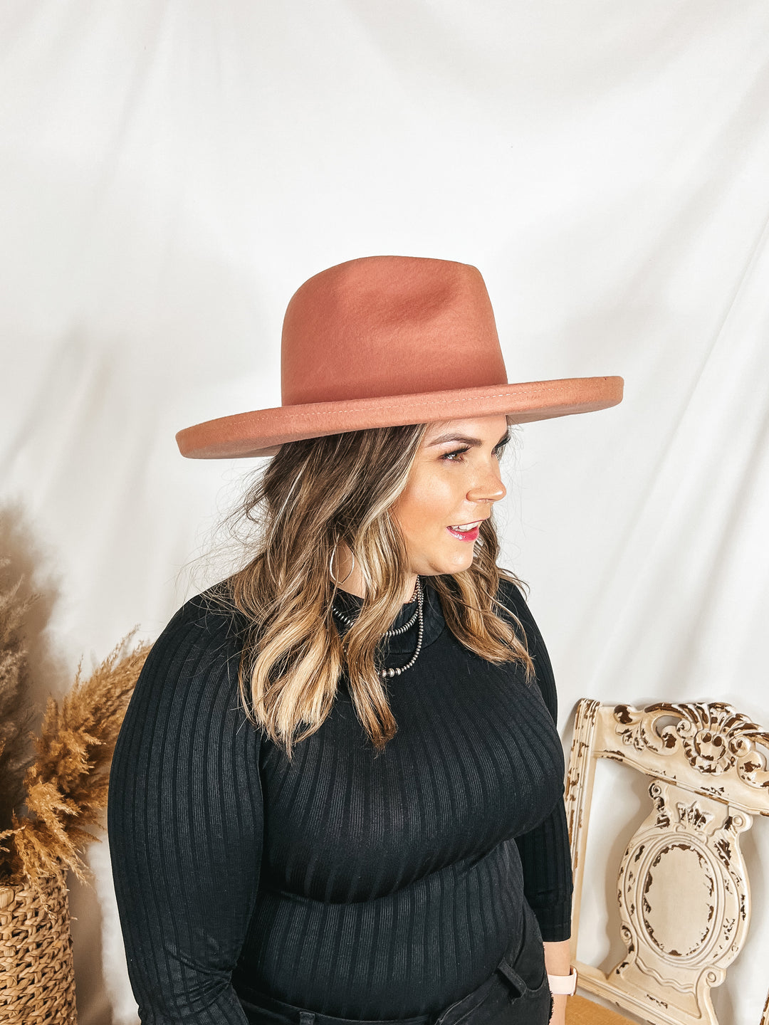 GiGi Pip | Cara Loren Pencil Brim Wool Felt Hat in Dusty Pink - Giddy Up Glamour Boutique