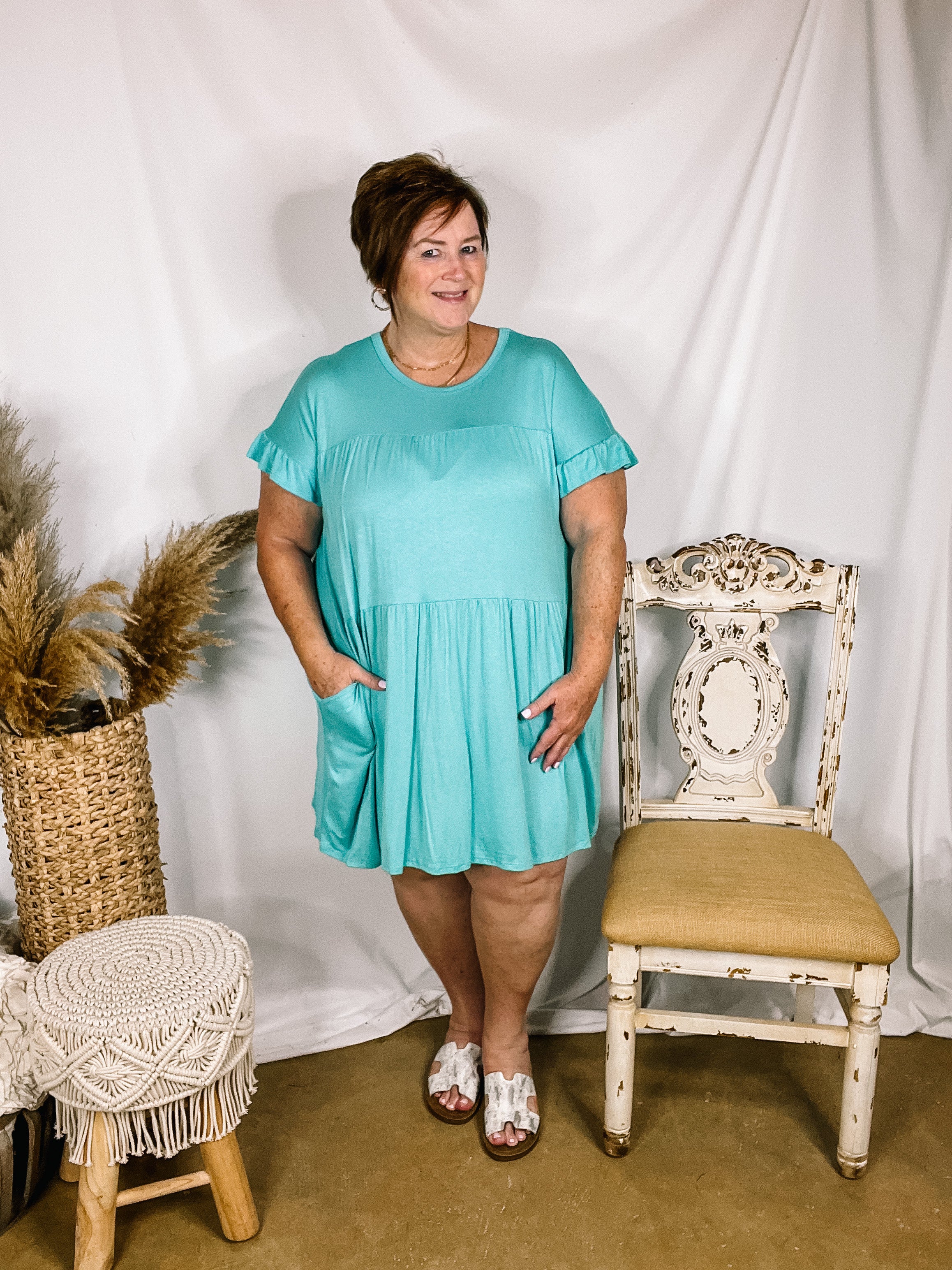 A Night to Remember Ruffle Tiered Short Sleeve Dress in Aqua Blue - Giddy Up Glamour Boutique