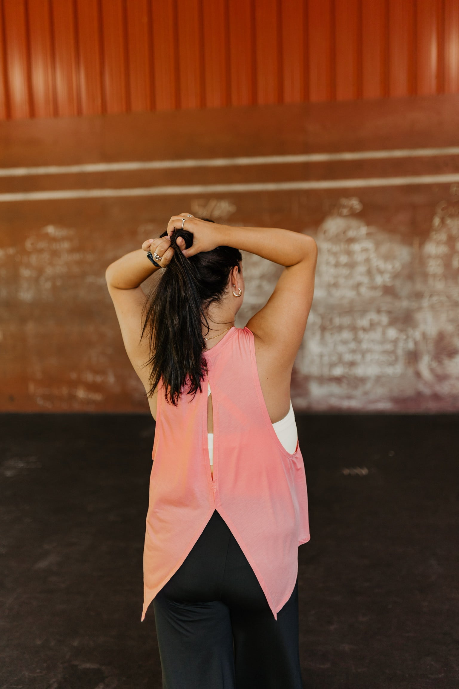 Here To Hiit Open Back Tank Top in Coral - Giddy Up Glamour Boutique