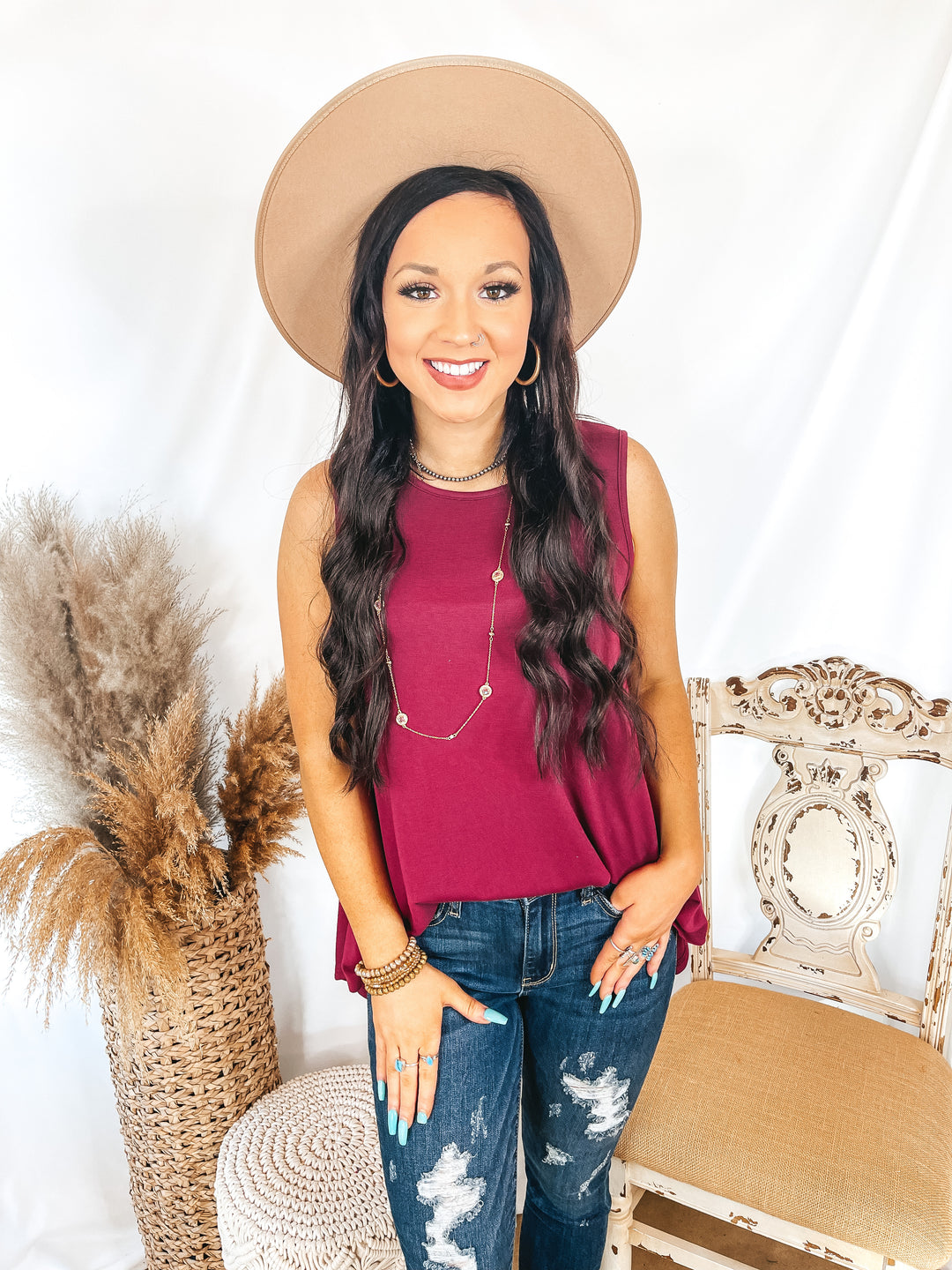 Give Me Joy Solid Knit A-Line Tank Top in Maroon - Giddy Up Glamour Boutique