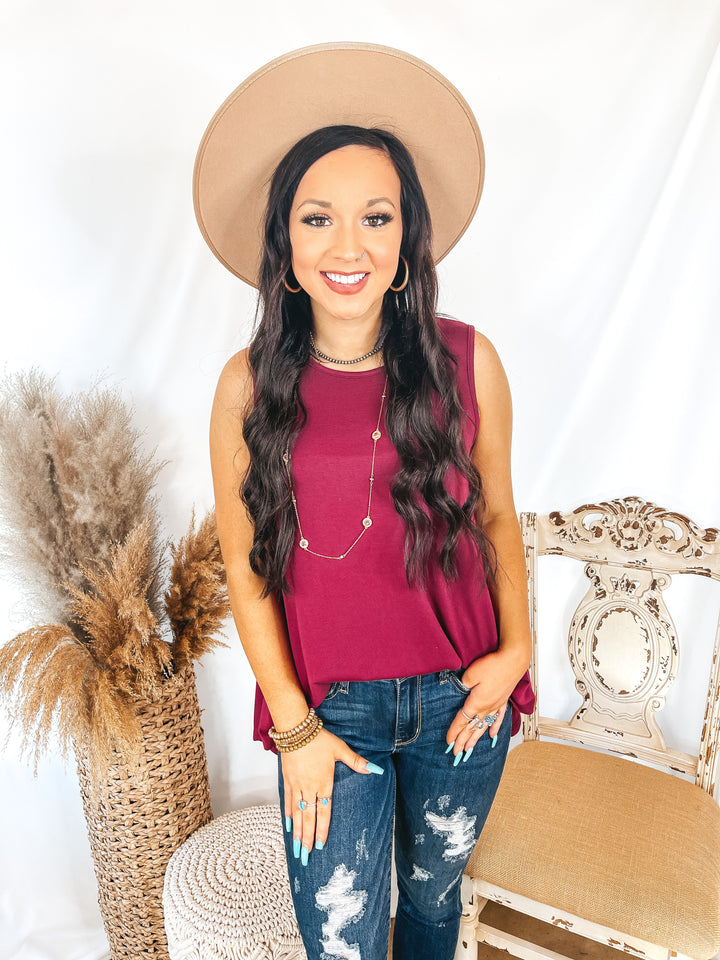 Give Me Joy Solid Knit A-Line Tank Top in Maroon - Giddy Up Glamour Boutique