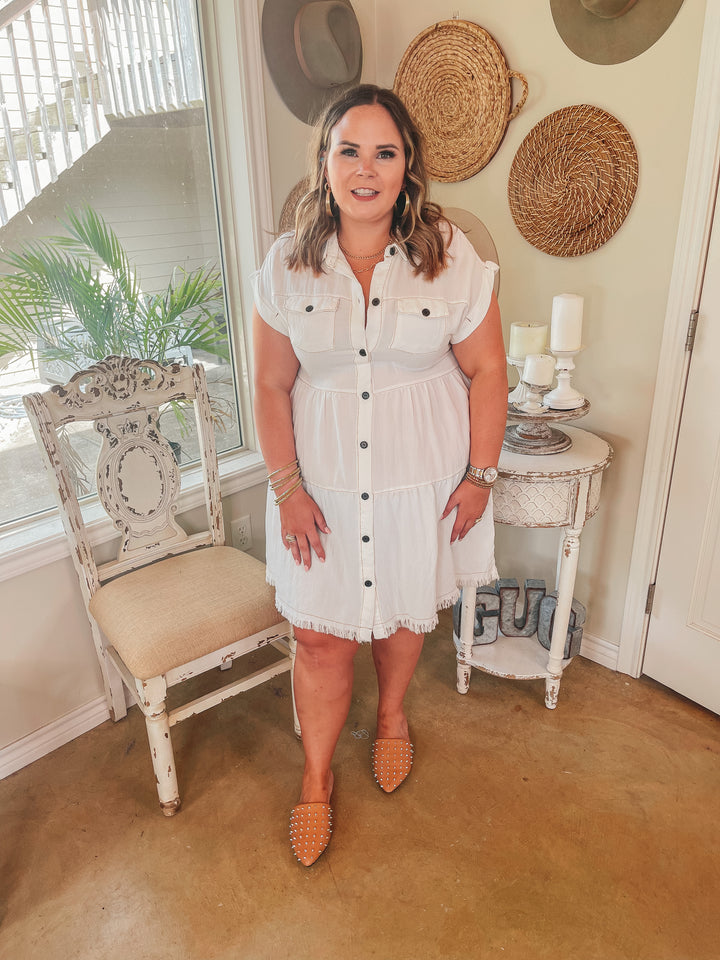 Oh Darling Ruffle Tiered Button Up Dress in Ivory - Giddy Up Glamour Boutique