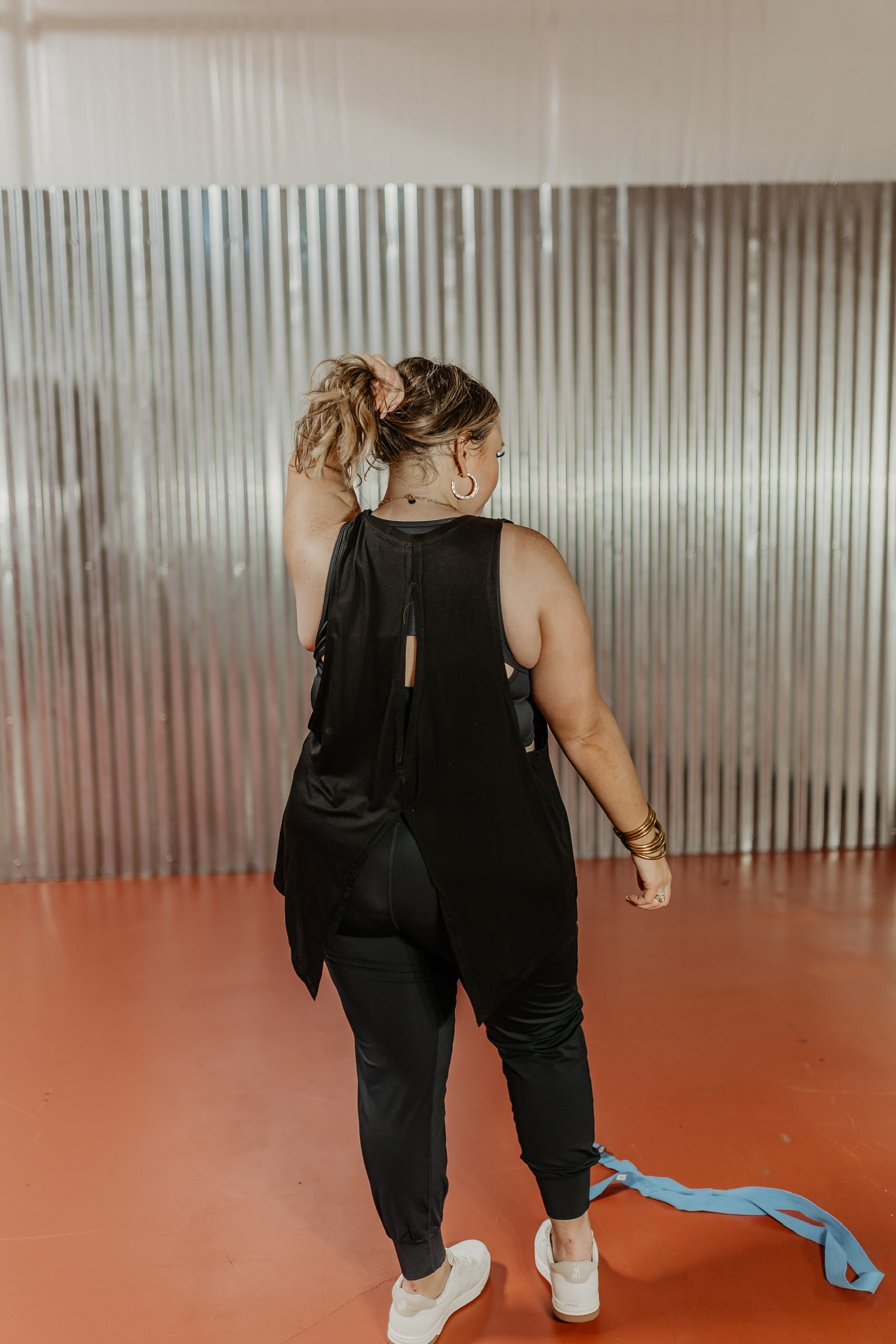 Here To Hiit Open Back Tank Top in Black - Giddy Up Glamour Boutique