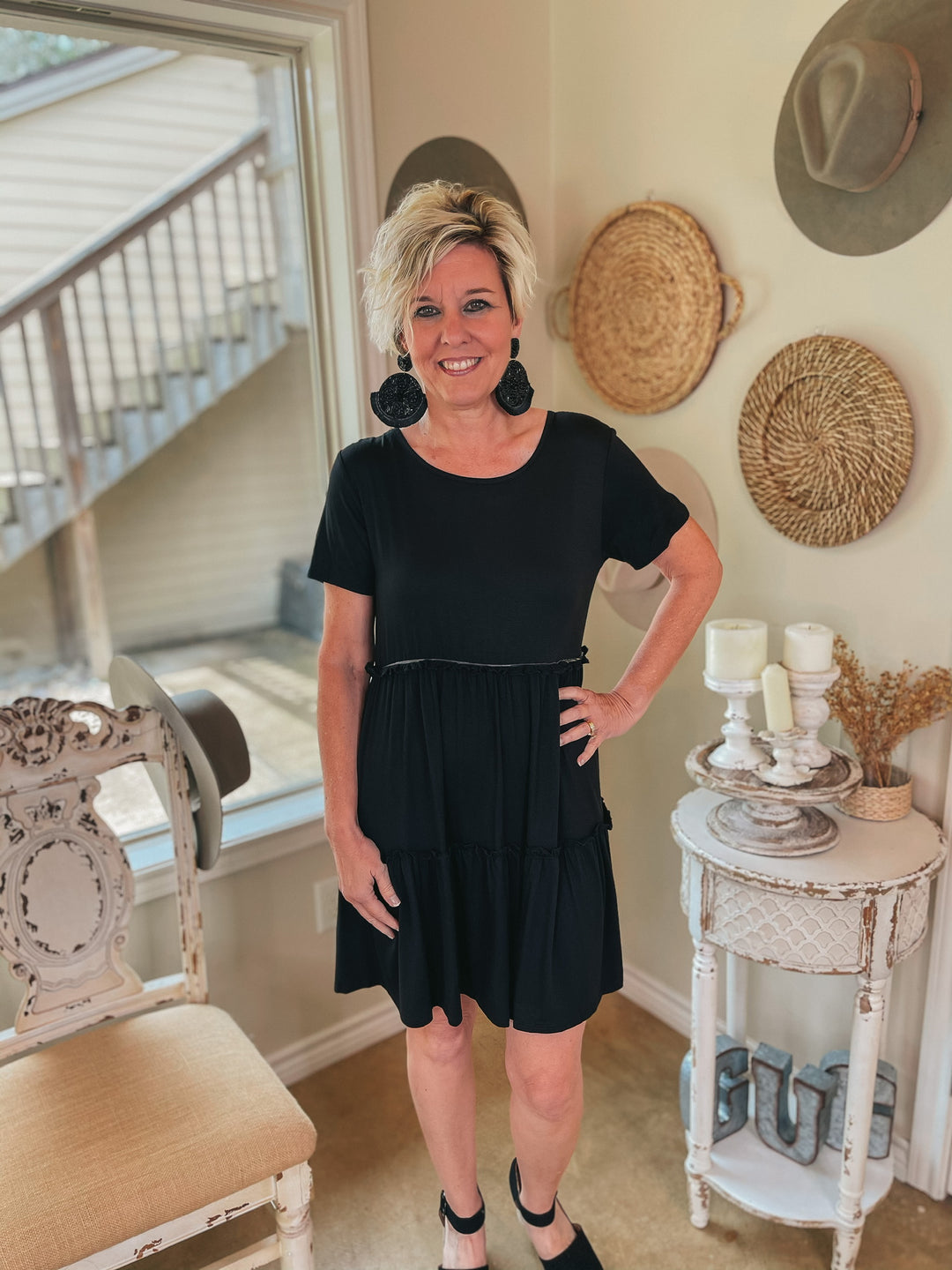 A Night to Remember Ruffle Tiered Short Sleeve Dress in Black - Giddy Up Glamour Boutique