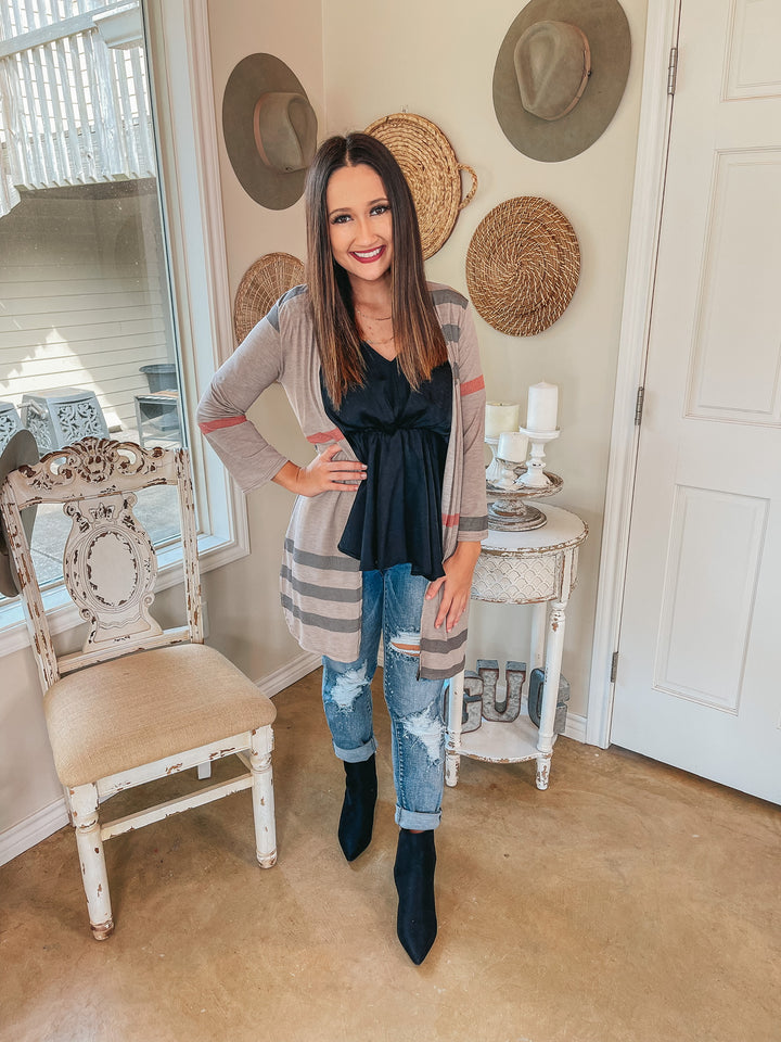 Last Chance Size S, M, & 3XL | All Eyes On You Plaid Cardigan in Taupe - Giddy Up Glamour Boutique