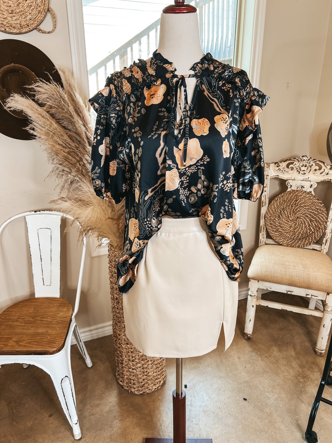 All the Buzz Faux Leather Side Slit Mini Skirt in Cream - Giddy Up Glamour Boutique