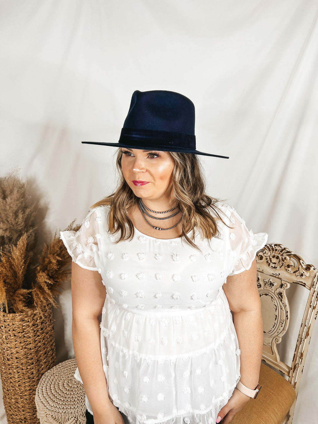 GiGi Pip | Miller Rancher Wool Felt Hat with Velvet Band in Navy - Giddy Up Glamour Boutique