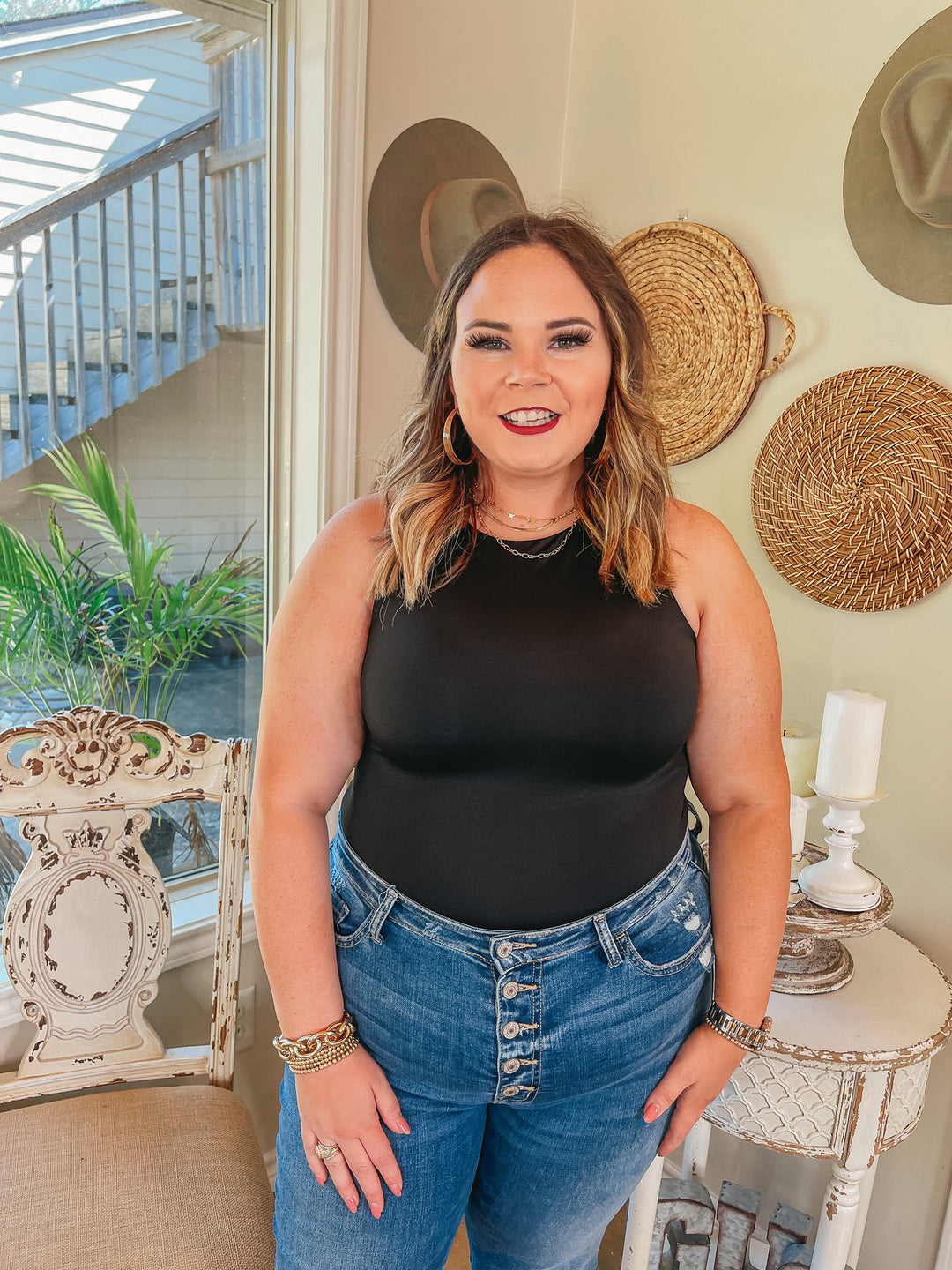 Sass in the City Tank Top Bodysuit in Black - Giddy Up Glamour Boutique