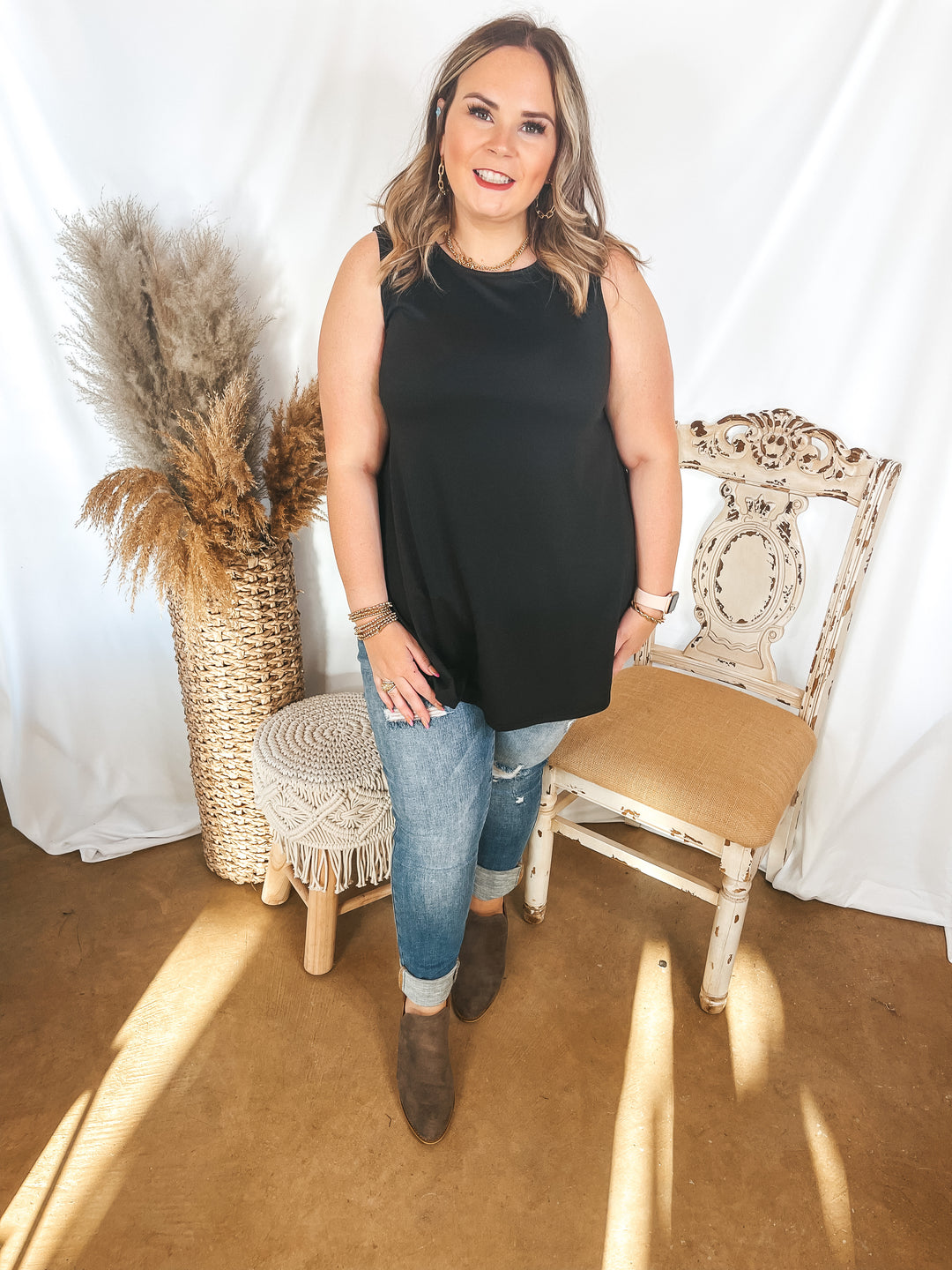 Give Me Joy Solid Knit A-Line Tank Top in Black - Giddy Up Glamour Boutique