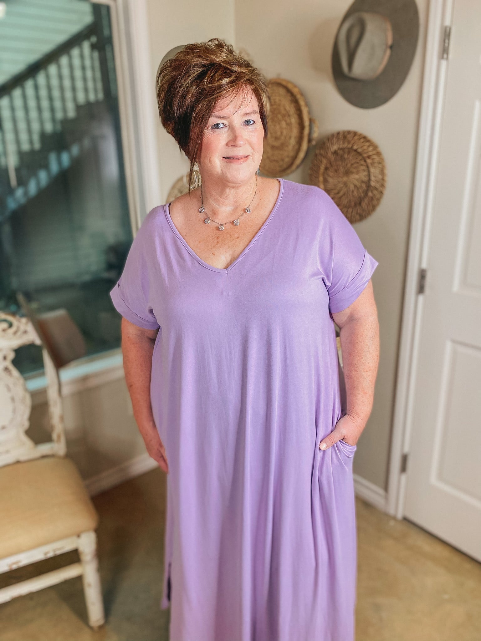 Last Chance Size Small & XL | Simple Love Tee Shirt Maxi Dress in Lilac Purple - Giddy Up Glamour Boutique