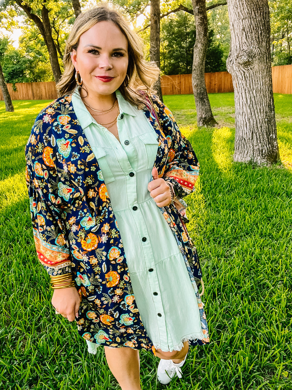 Hard To Leave Side Slit Floral Kimono in Navy Blue - Giddy Up Glamour Boutique