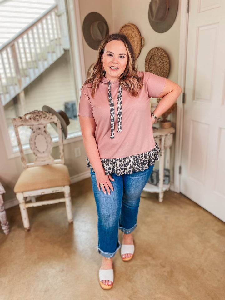 Take a Hike Short Sleeve Leopard Peplum Hoodie Top in Mauve Pink - Giddy Up Glamour Boutique