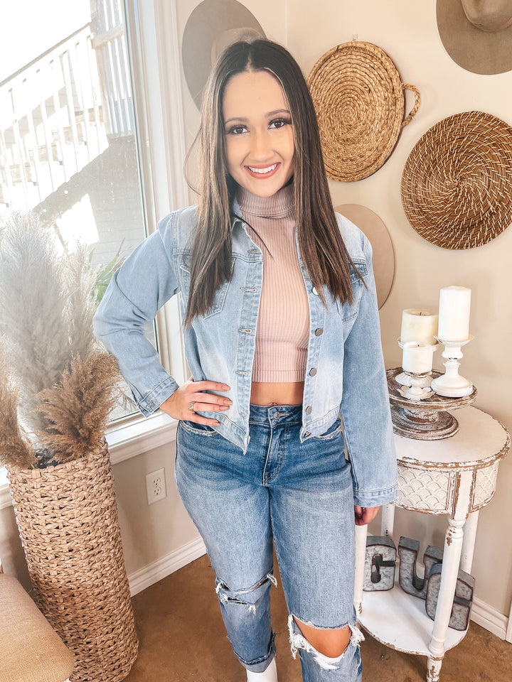 Everybody's Dancing Fringe Denim Jacket in Light Wash - Giddy Up Glamour Boutique